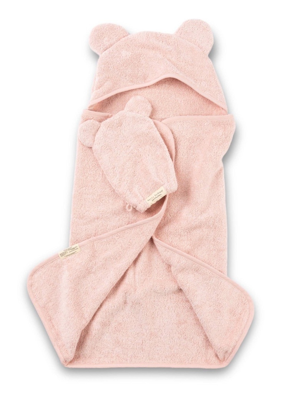 NWT Bella Tunno Infant Hooded Towel + Wash Mitt Set, Color Blush